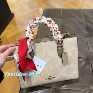 NWT Bundle Coach Cherries Silk Skinny Scarf cdg77 Red & CY676 Small Maggie Tote